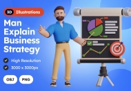男人解释商业战略3D插图