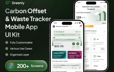 Greenly – 碳补偿与废物追踪移动应用程序 UI 套件