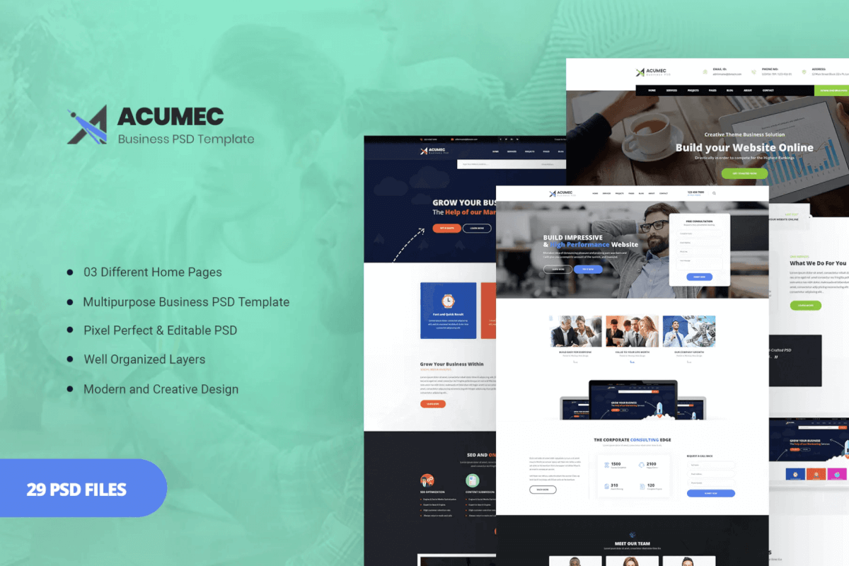 Acumec-业务多功能PSD模板