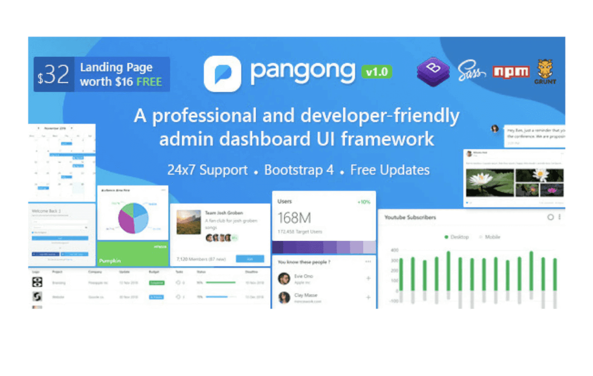 Pangong-开发人员友好的Bootstrap 4管理模板