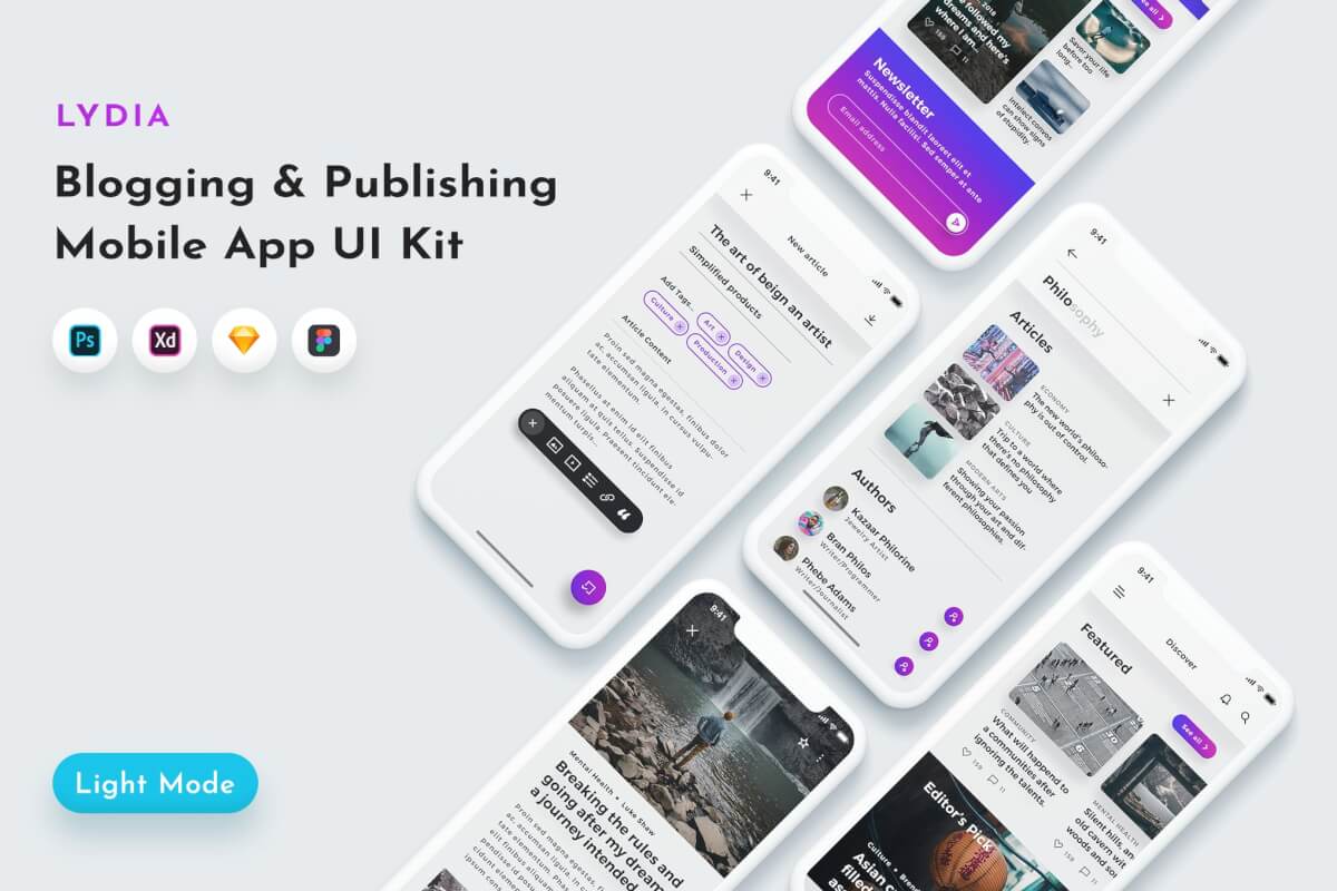 Lydia Blogging UI套件 新闻媒体APP界面设计模板