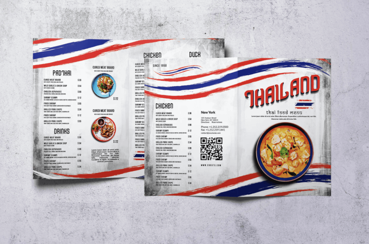泰国菜美食复古菜单Bifold A4
