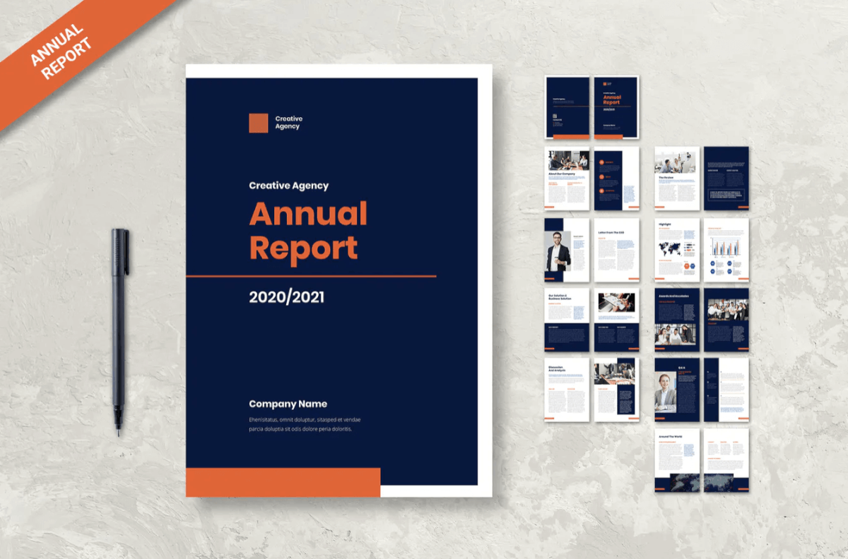 年度报告深蓝色手册模板下载