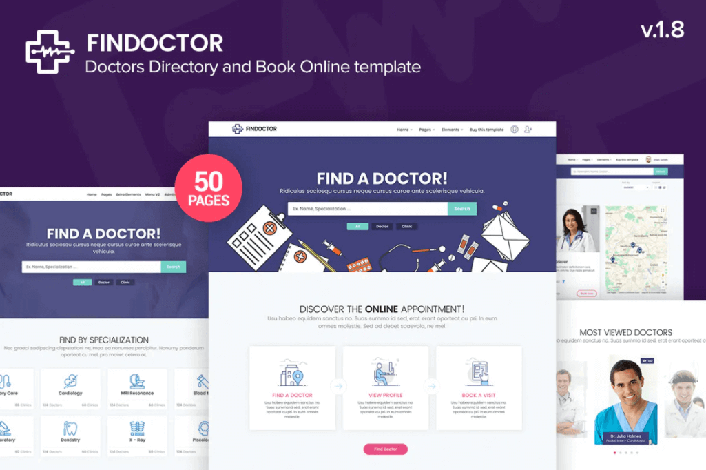 Findoctor-Doctors目录和在线预约网站html模板