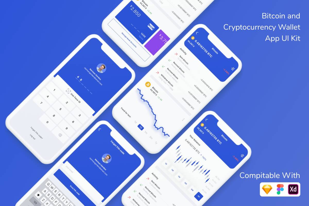 比特币和加密货币钱包应用程序UI套件金融app模板