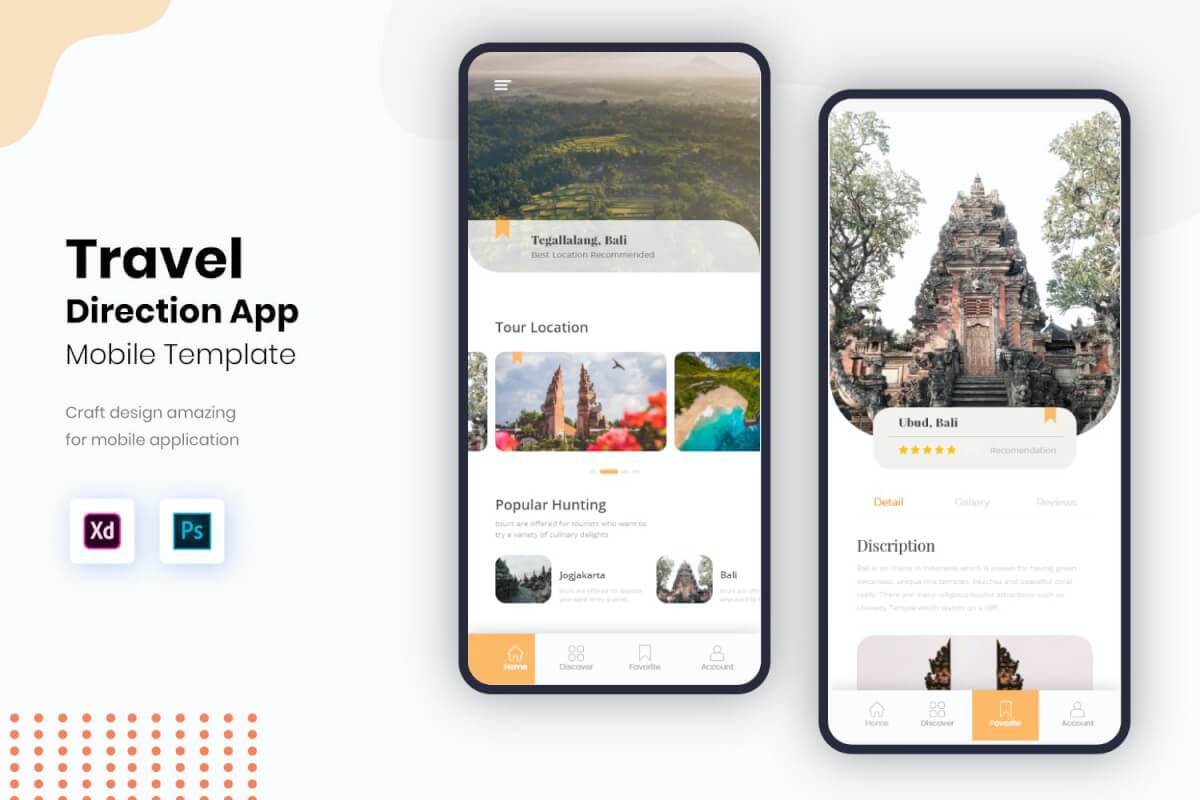 旅行方向用户界面移动套件旅游app模板素材
