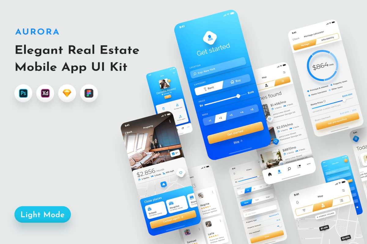 Aurora房地产UI套件 UI素材下载