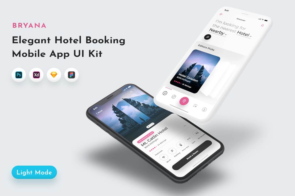 布里亚纳酒店预订应用程序UI套件 酒店预订App UI素材下载