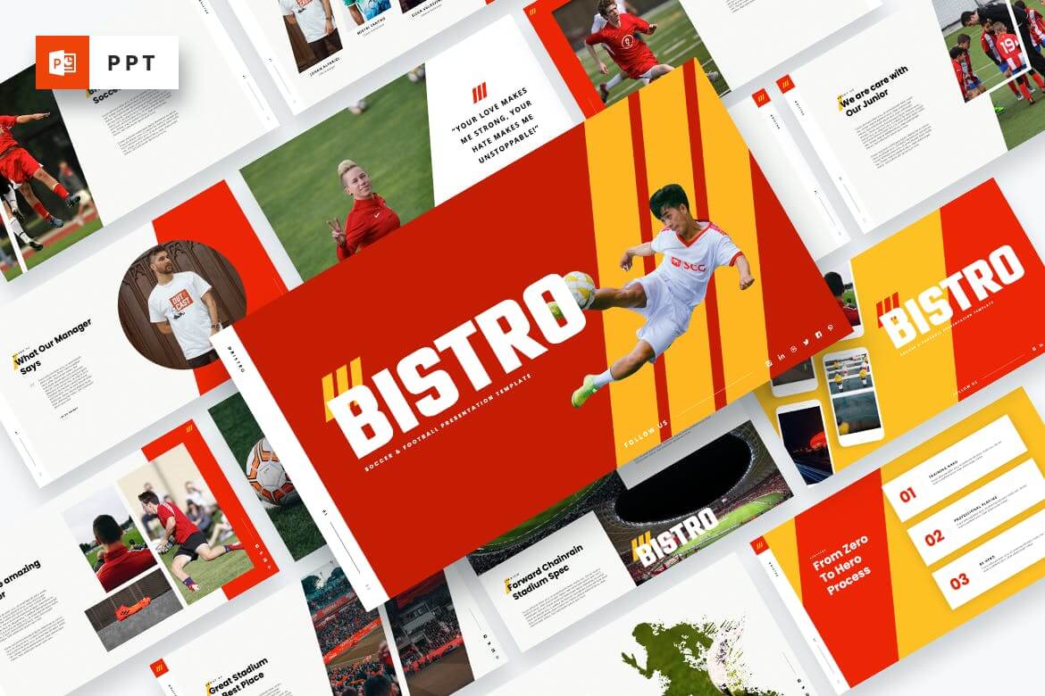 Bistro-足球和足球PowerPoint模板