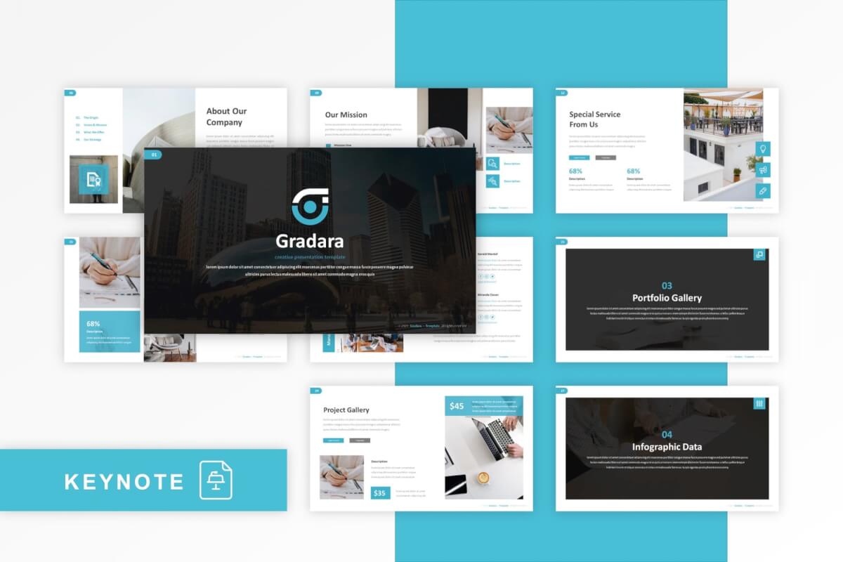 Gradara-青色Google幻灯片创意模板