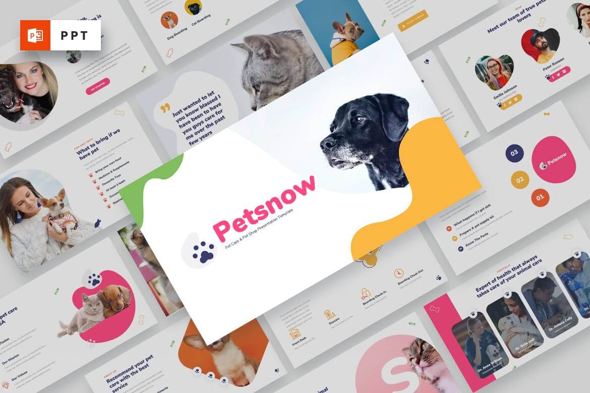 Petsnow-宠物护理和宠物店PowerPoint模板