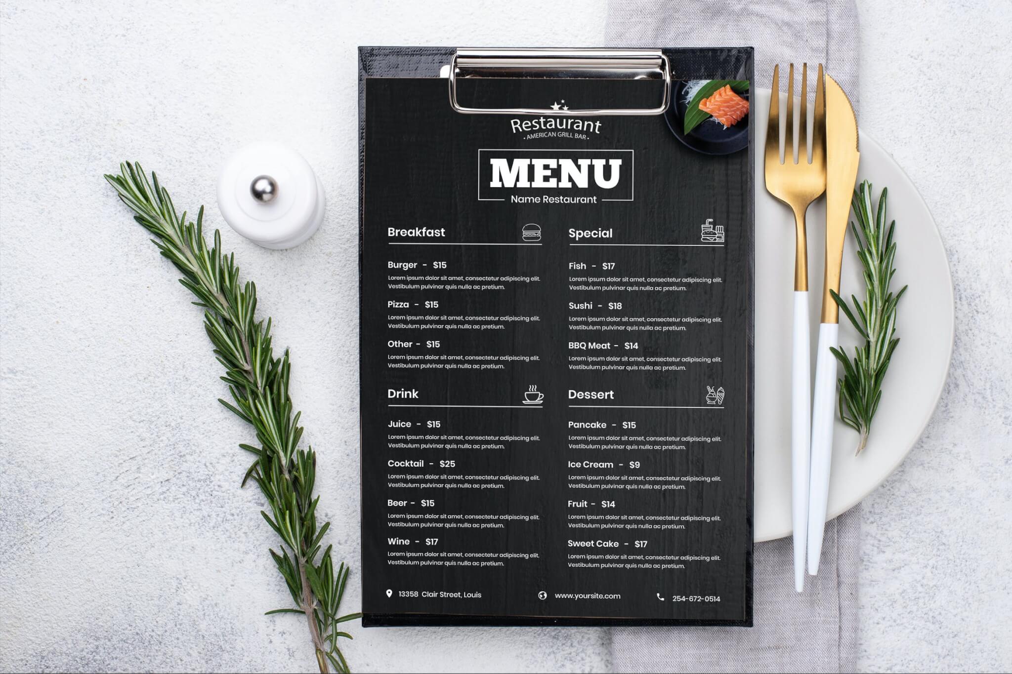 黑色菜单食物设计模板