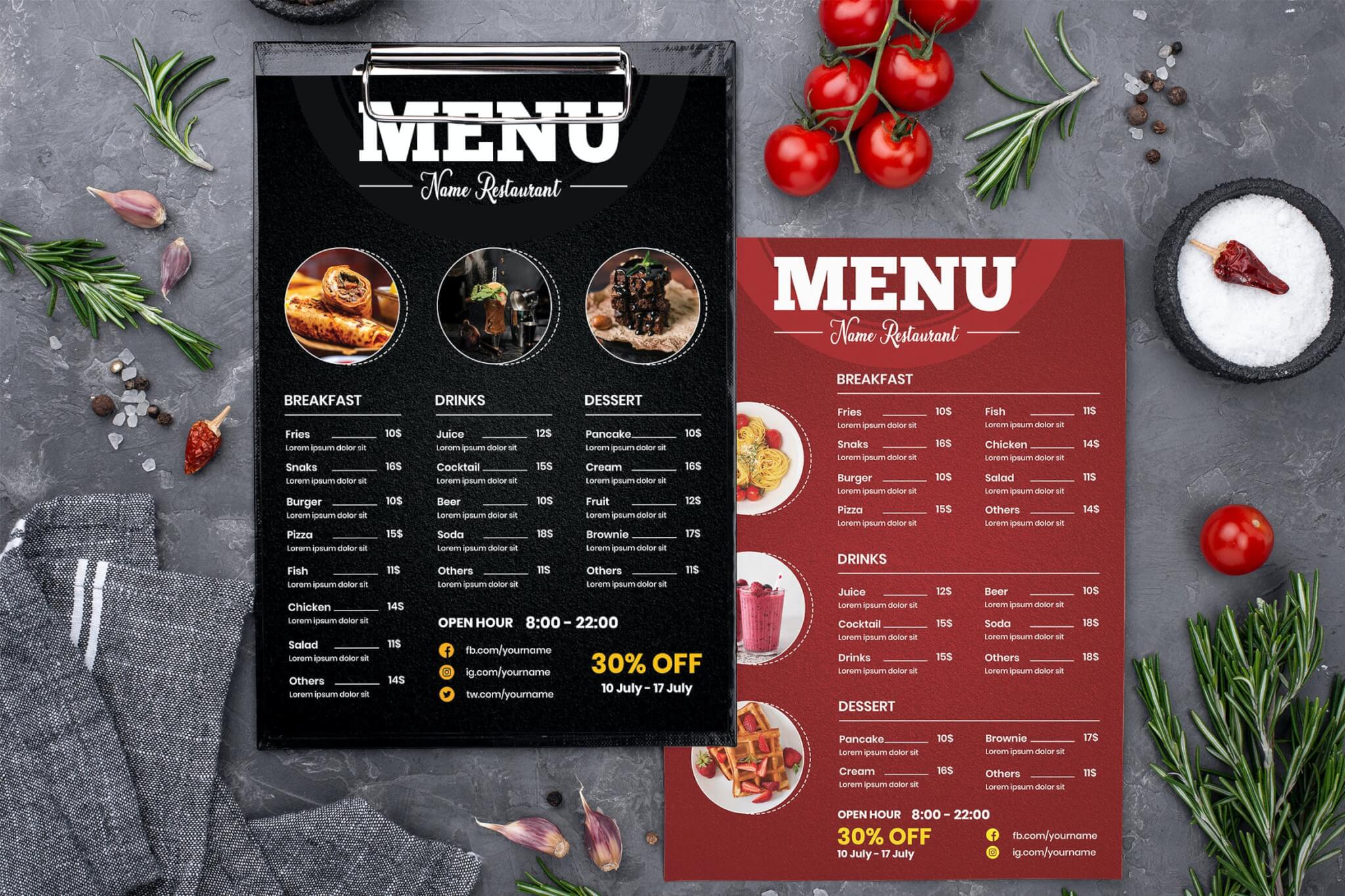 餐厅快餐-红黑色菜单模板
