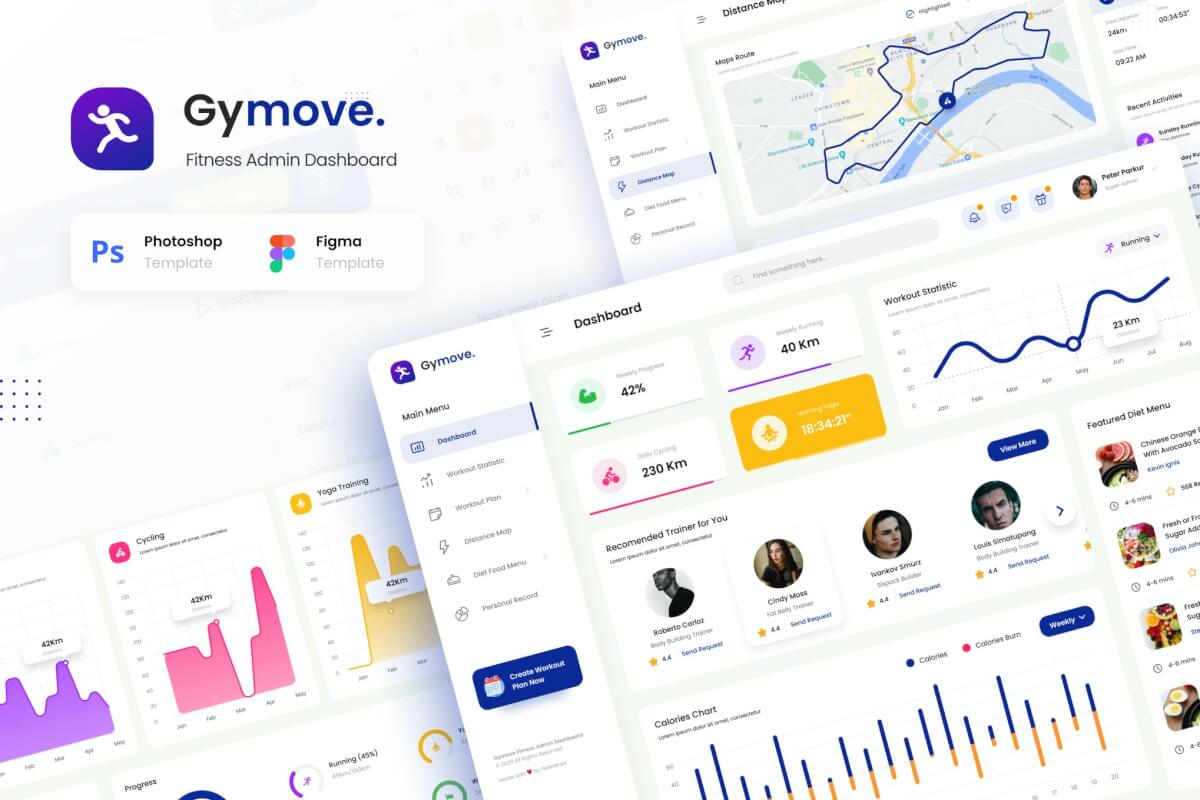Gymove-Fitness Admin仪表板网站设计UI模板