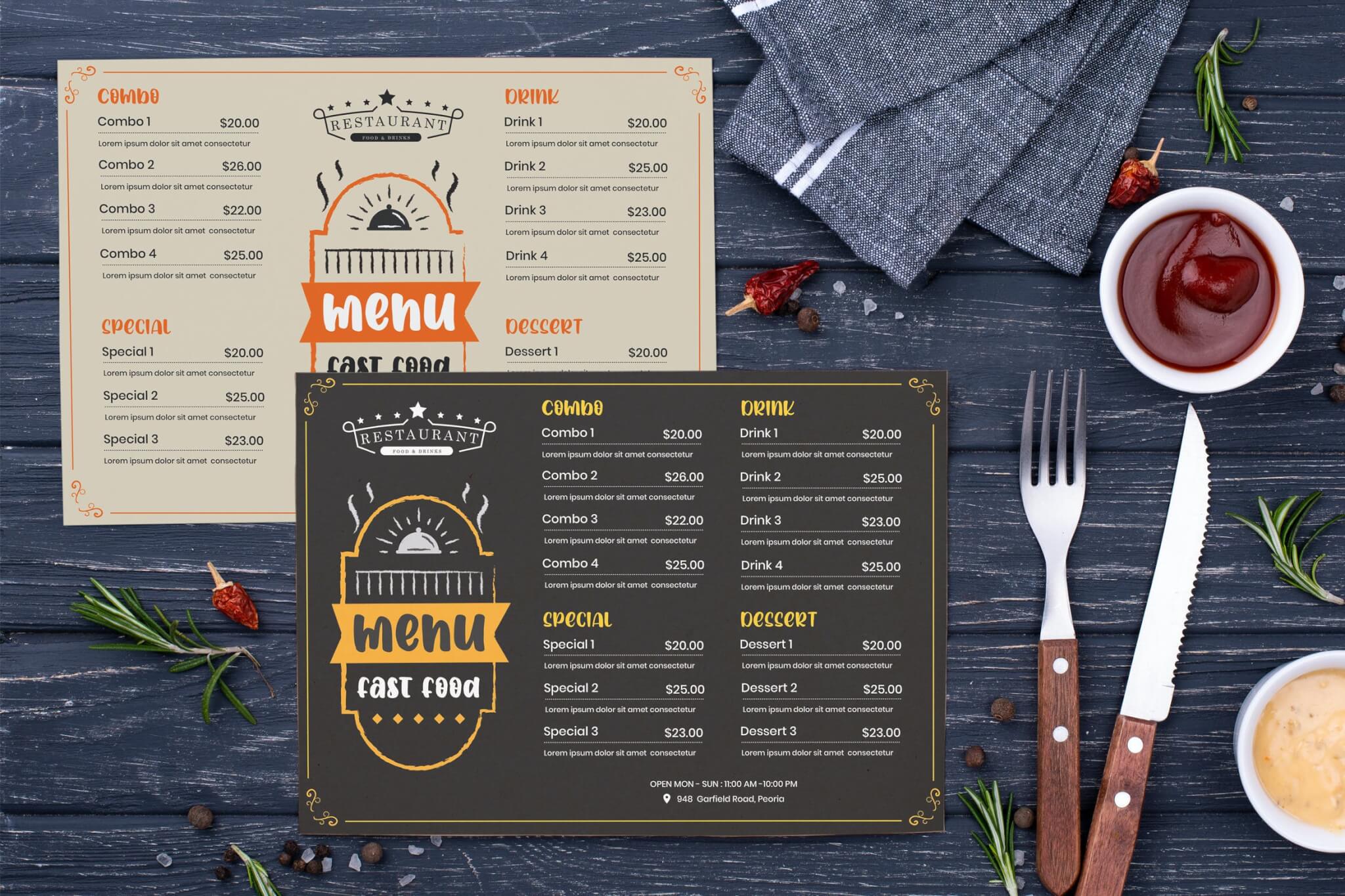 高级餐厅食物菜单设计模板