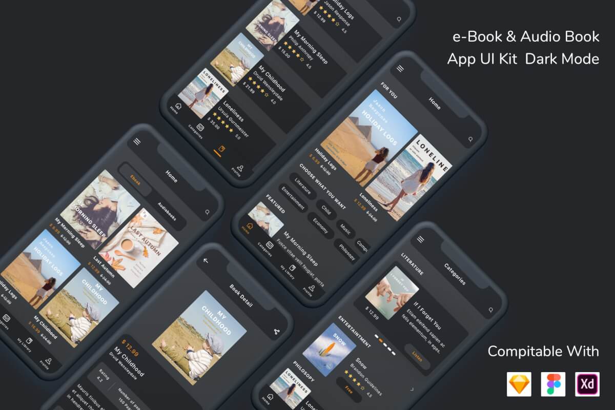 电子书和有声书App UI Kit深色模式