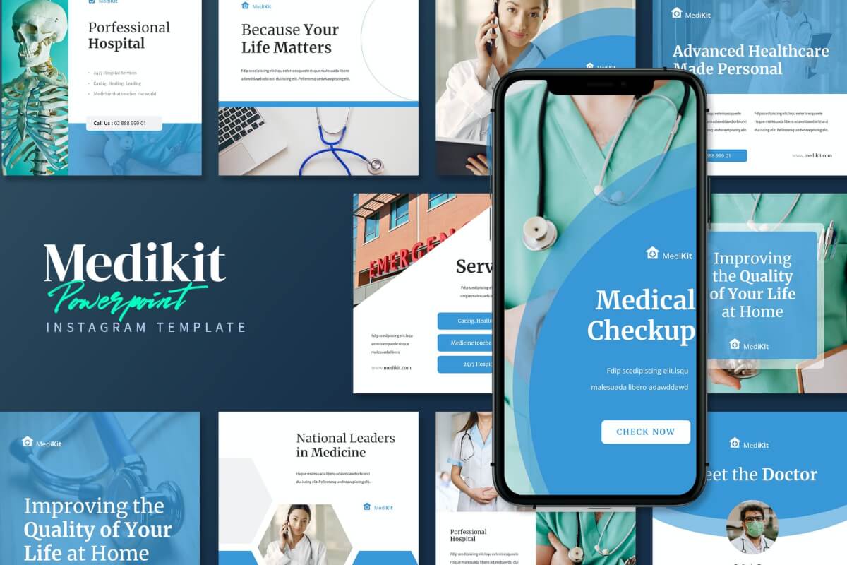 Medikit-医疗Instagram帖子模板PPT