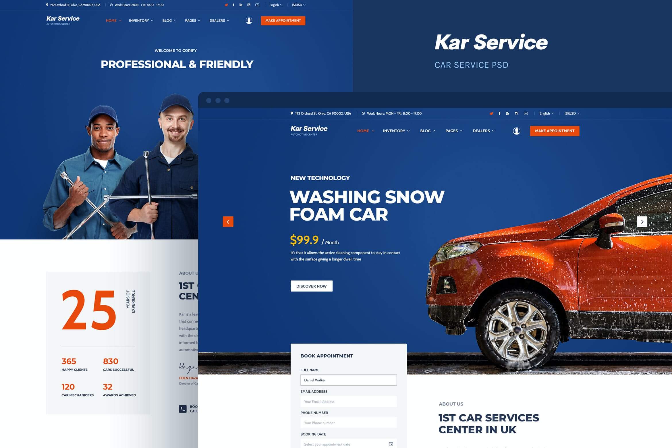 Kar服务-汽车维修服务蓝色PSD网页模板