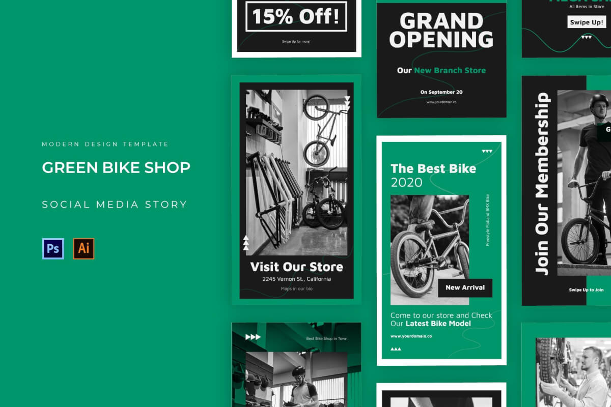 绿色自行车商店Instagram设计模板