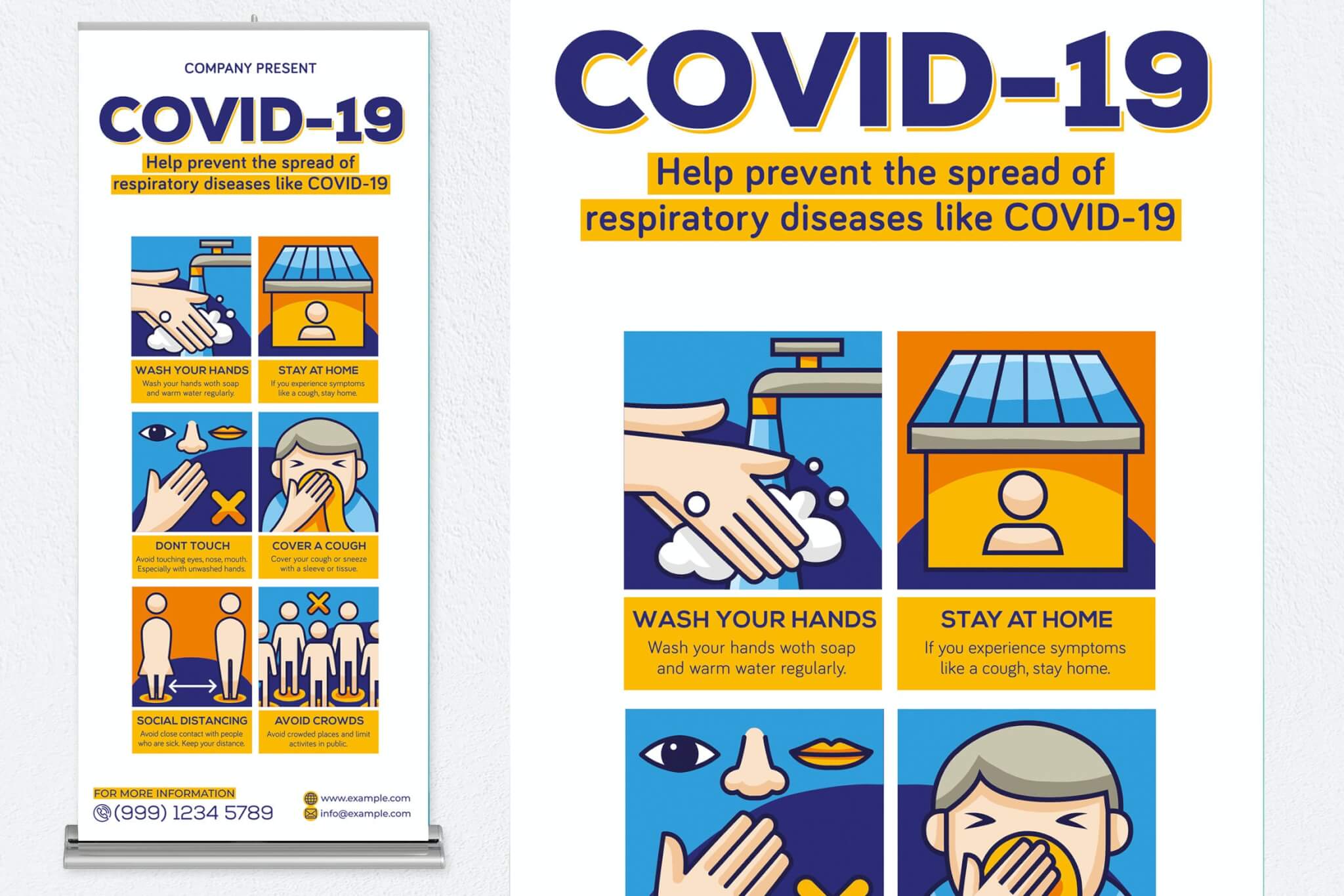 Covid-19预防病毒流程插画图易拉宝