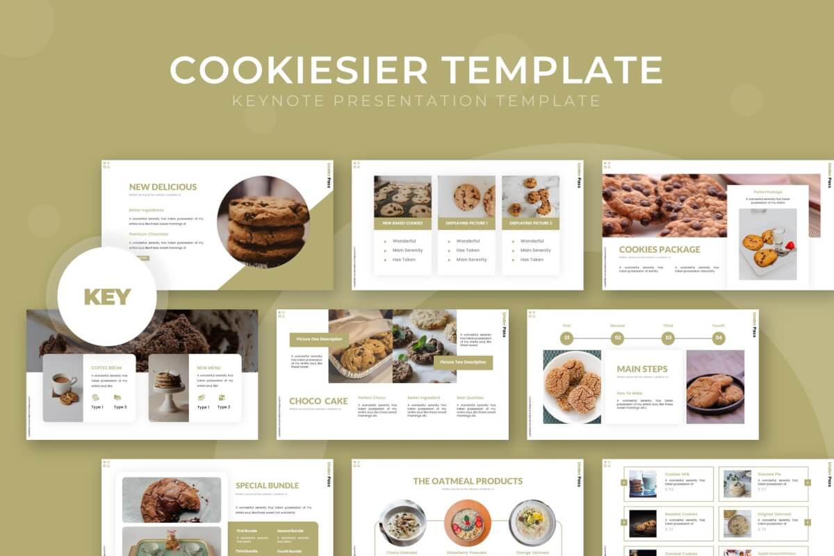 Cookiesier-国外扁平化风格西式餐饮美食行业主题PPT模板