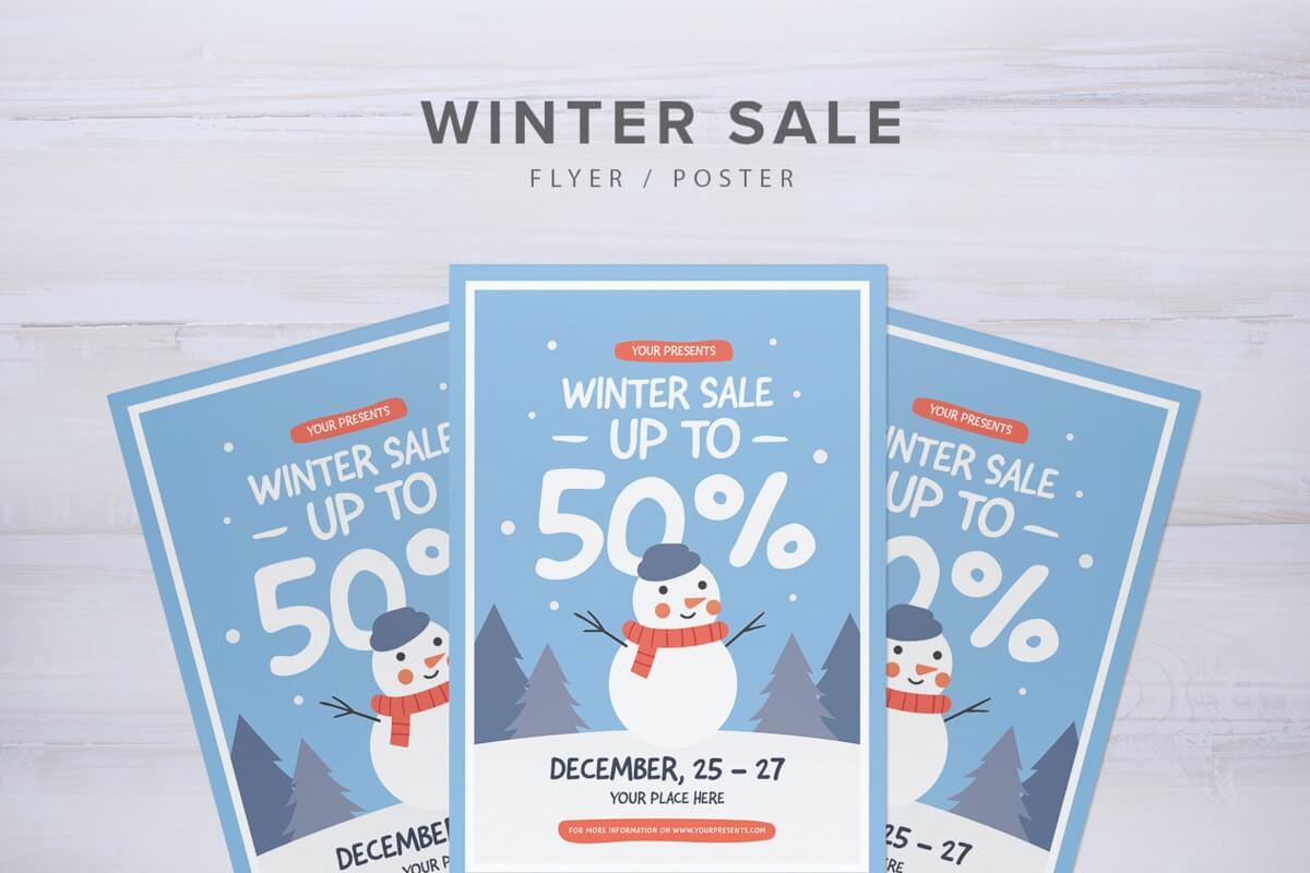 冬季销售传单圣诞雪人海报