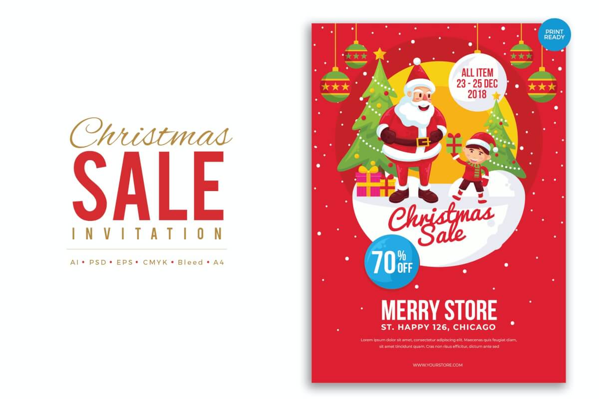 圣诞快乐销售传单PSD和矢量插图