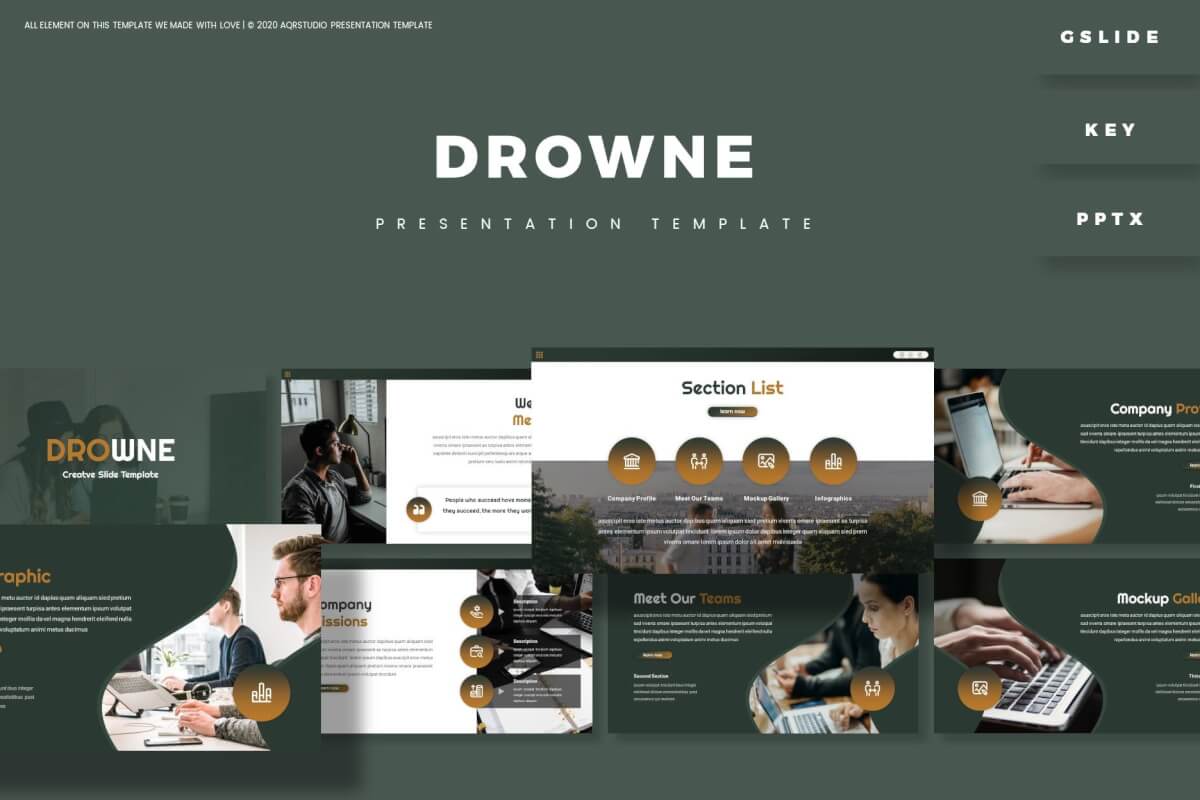 Drowne-黑色团队介绍PowerPoint模板
