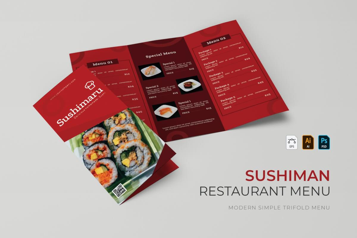 时尚简约日本料理寿司宣传菜单三折页模板矢量图免费下载 魔棒网