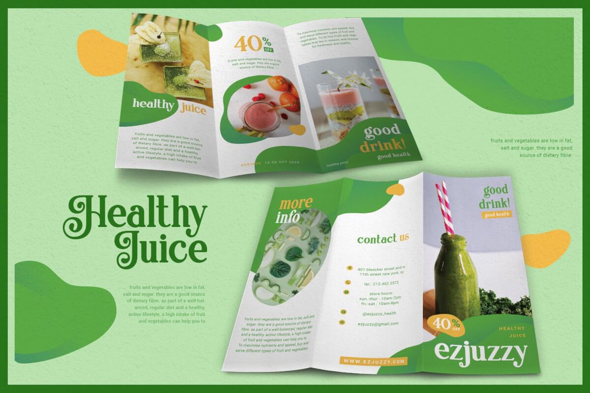 新鲜的绿色健康果汁三折页模板
