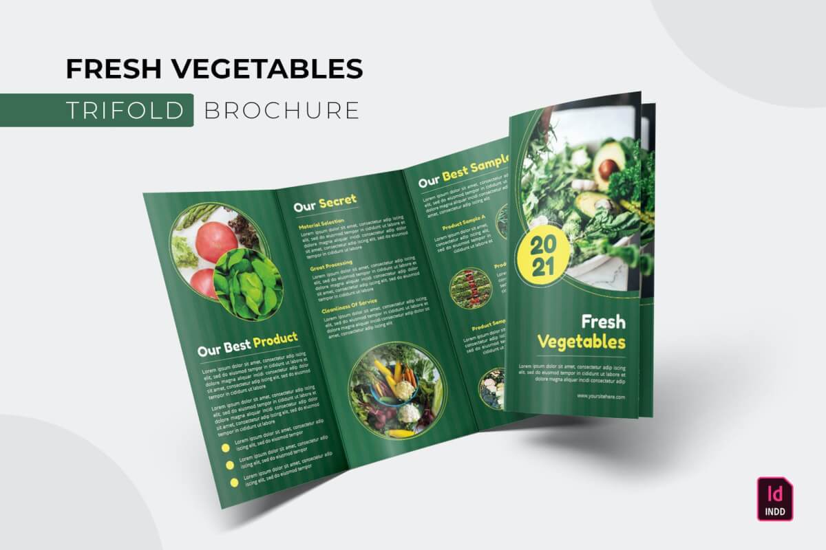 绿色新鲜蔬菜宣传三折页设计模板