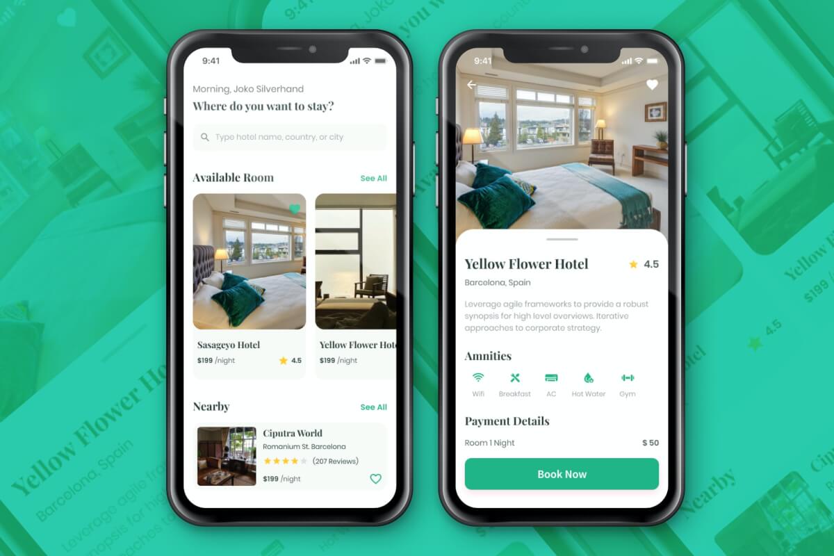简约高级的旅行酒店预定App UI Kit设计模板