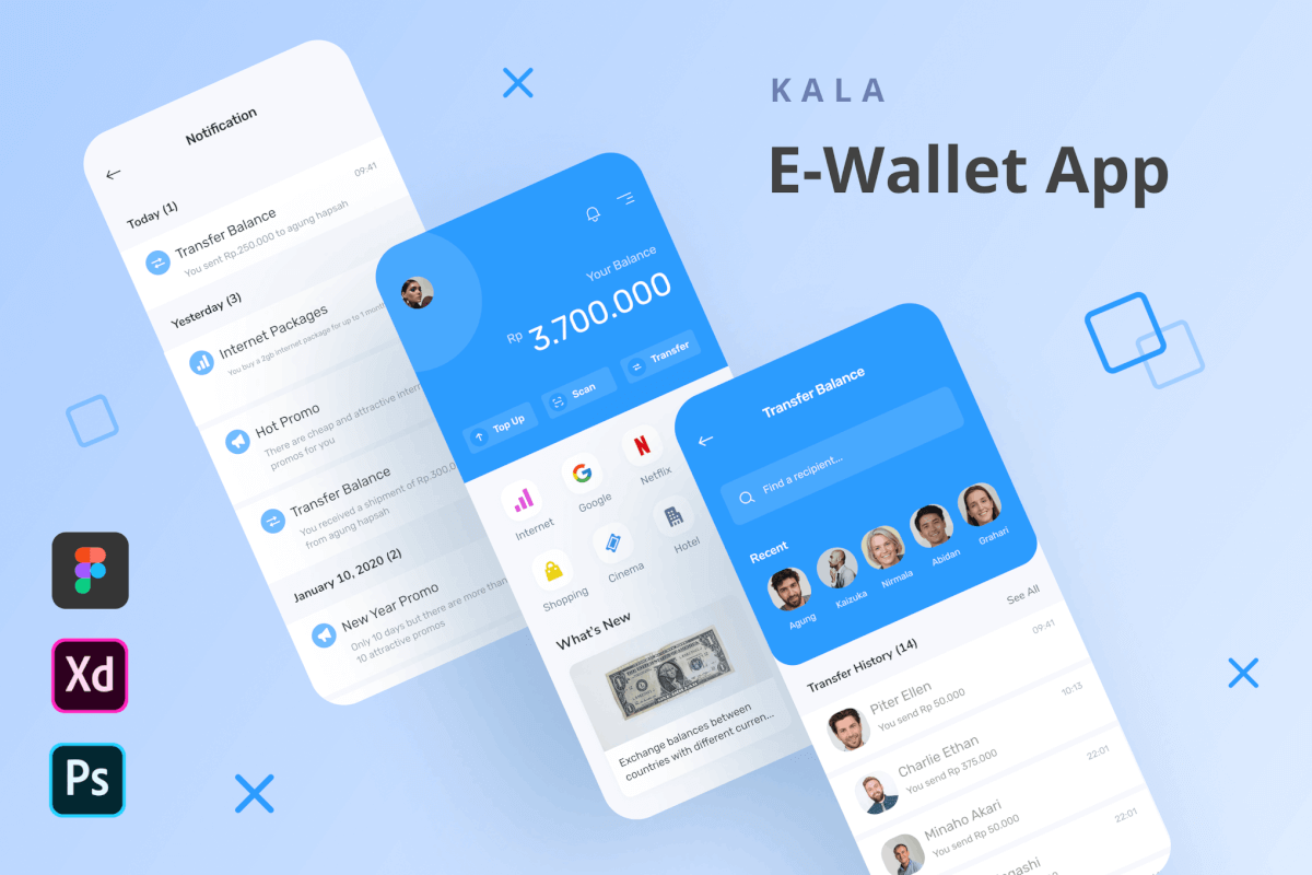 Kala-电子钱包金融钱包app ui kit界面设计模板