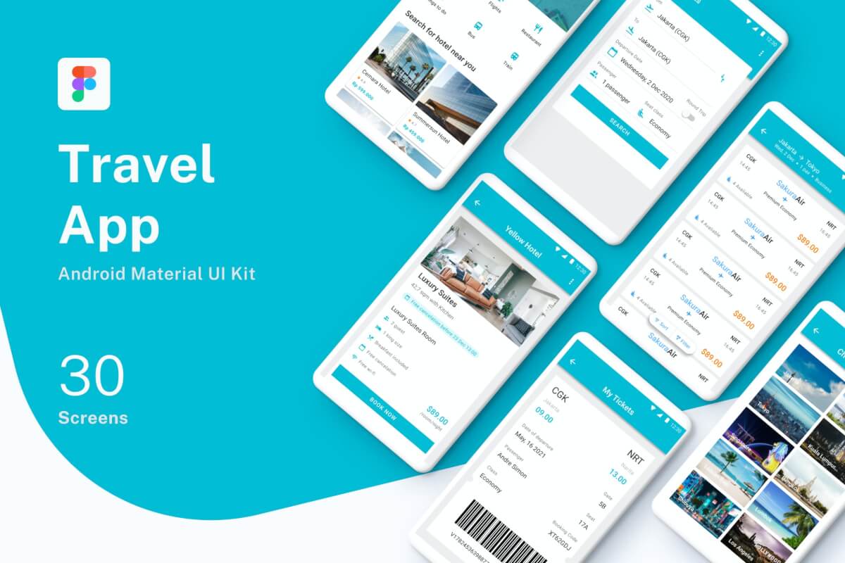 简约高级的旅行酒店预定App UI Kit设计模板
