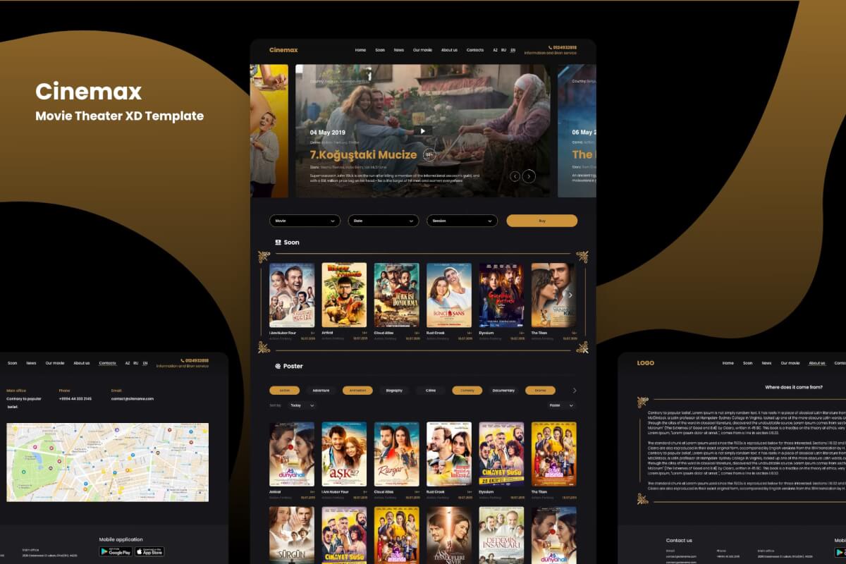 Cinemax-电影院酷炫网站界面XD设计模板