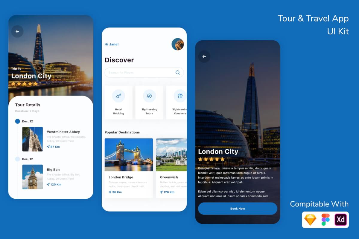 创意简洁的旅游出行旅行应用程序UI套件