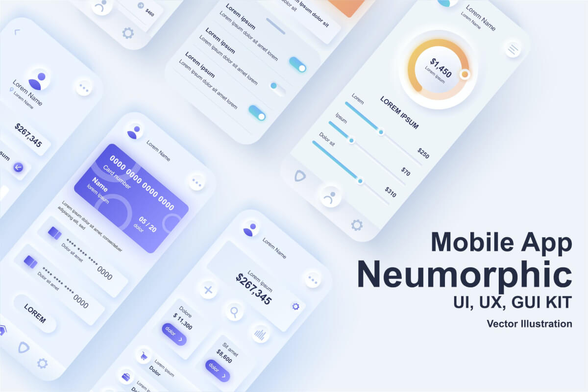 Neumorphic-新拟物风格的网上银行APP UI Kit设计模板