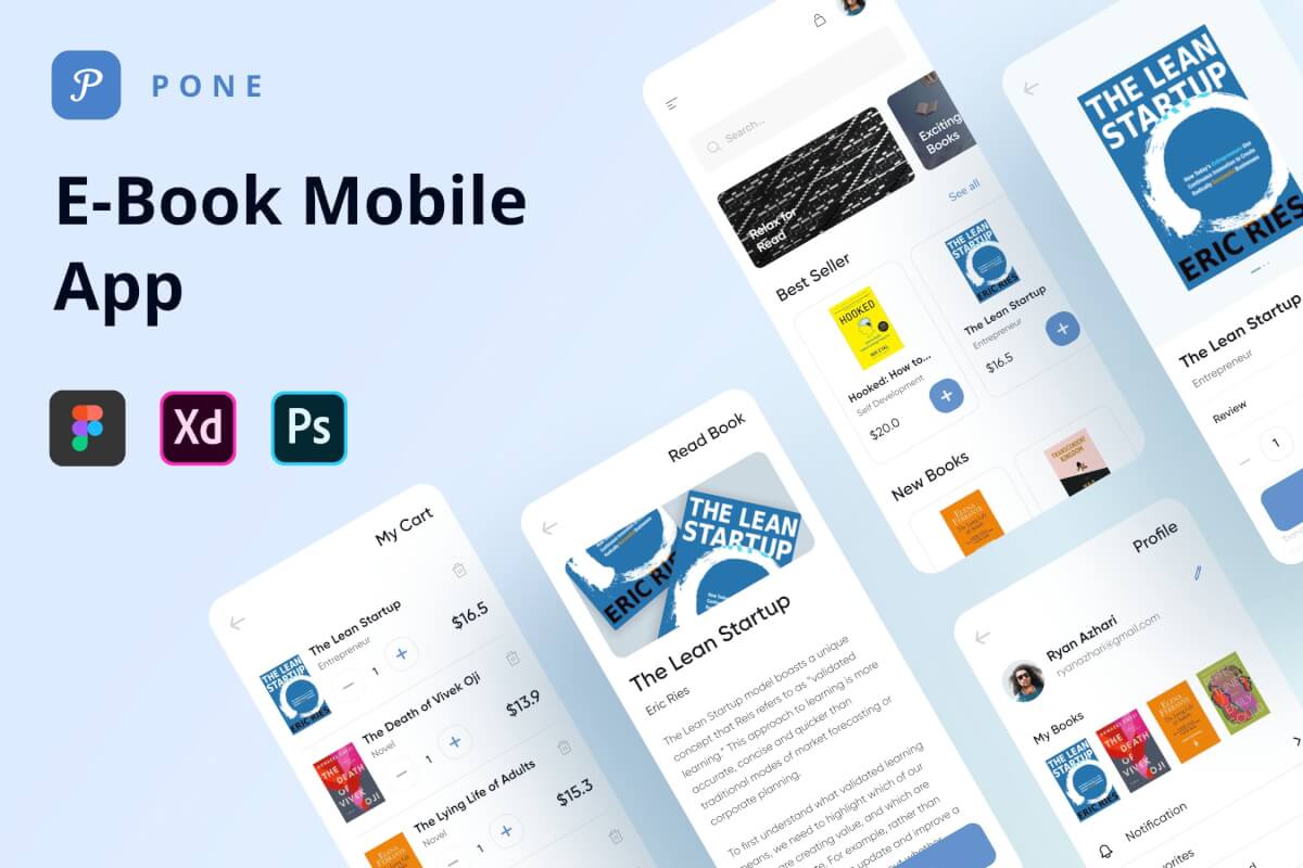 Pone-简洁现代的电子书在线阅读iOS APP UI Kit设计模板