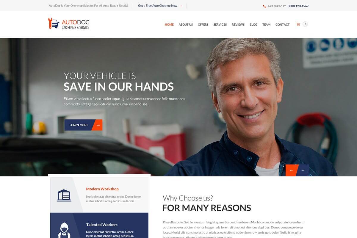 AutoDoc-汽车维修机械店网站HTML前端模板