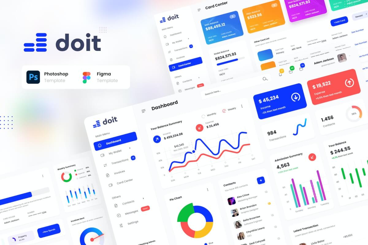 Doit-个人银行管理仪表板金融钱包app ui kit界面设计模板