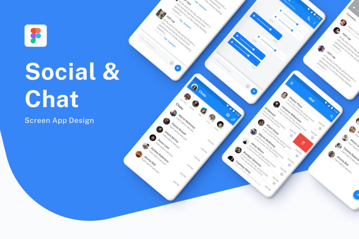 蓝色调的陌生人社交聊天app UI kit界面设计模板