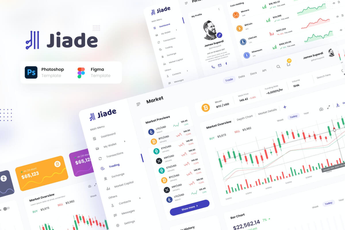 现代干净的加密资产交易平台网站UI设计模板—Jiade