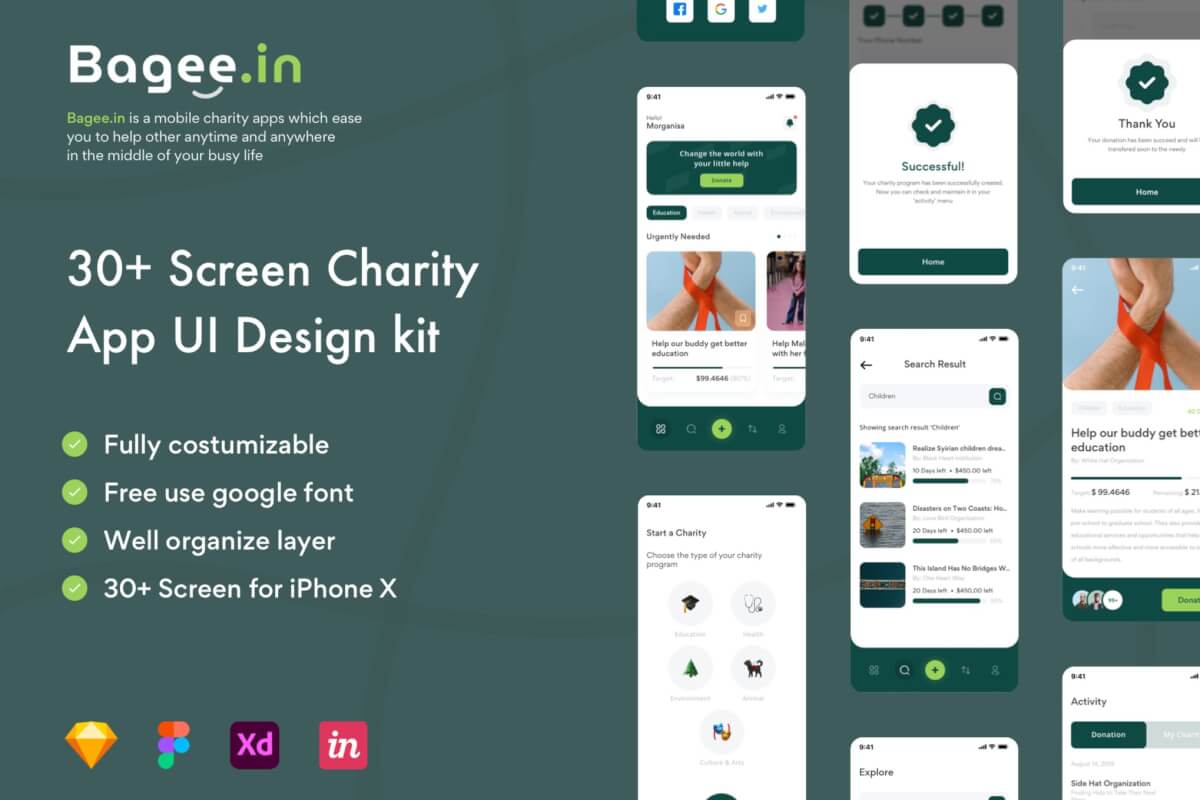 Bagee.in-慈善应用UI套件慈善应用概念APP设计