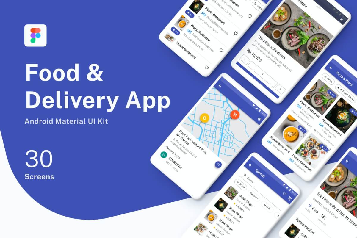餐馆外卖配送app UI kit界面Figma设计模板