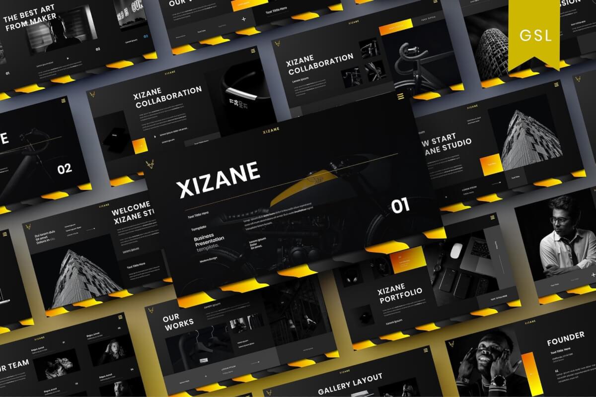 Xizane-欧美黑色高端公司介绍产品宣传商业Google幻灯片模板