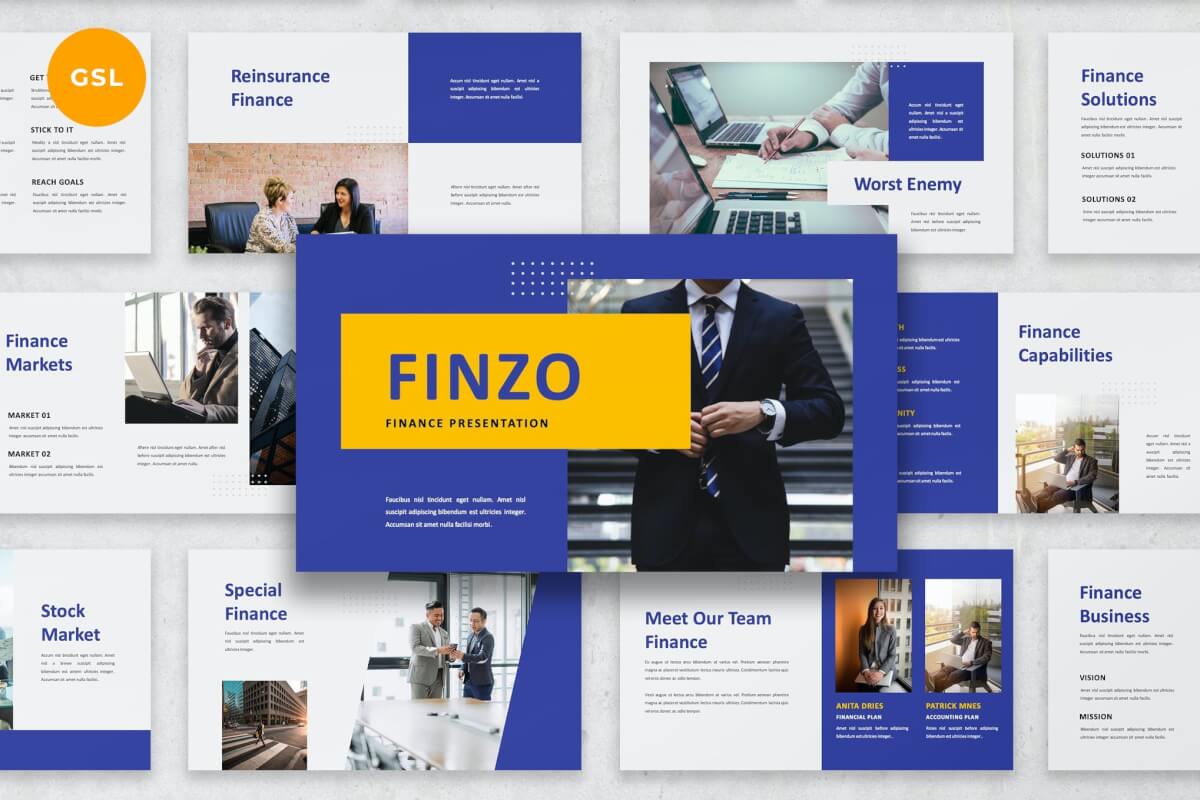 Finzo-金融理财投资财经蓝色Google幻灯片模板