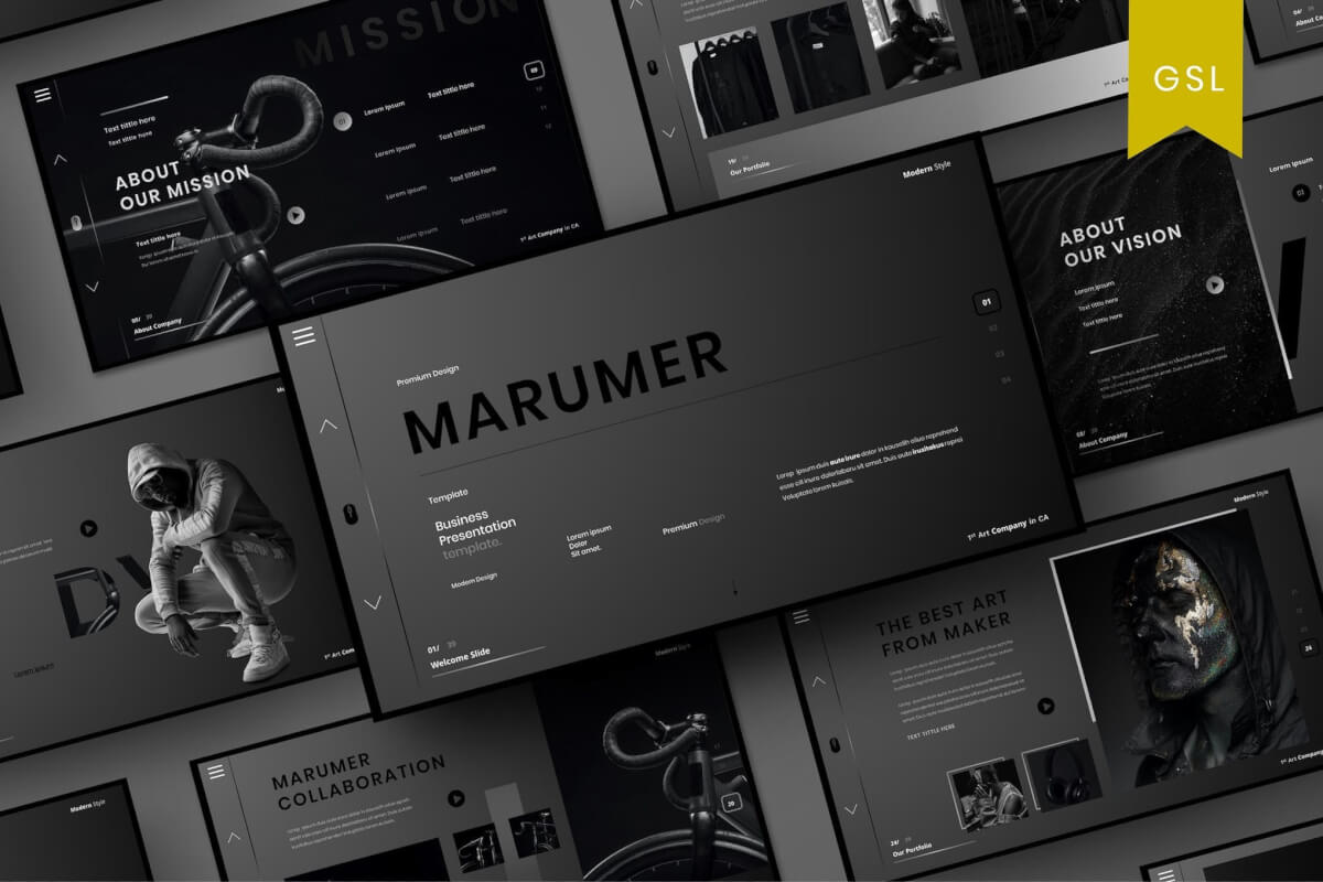 Marumer-欧美范黑色背景酷炫商业Google幻灯片模板