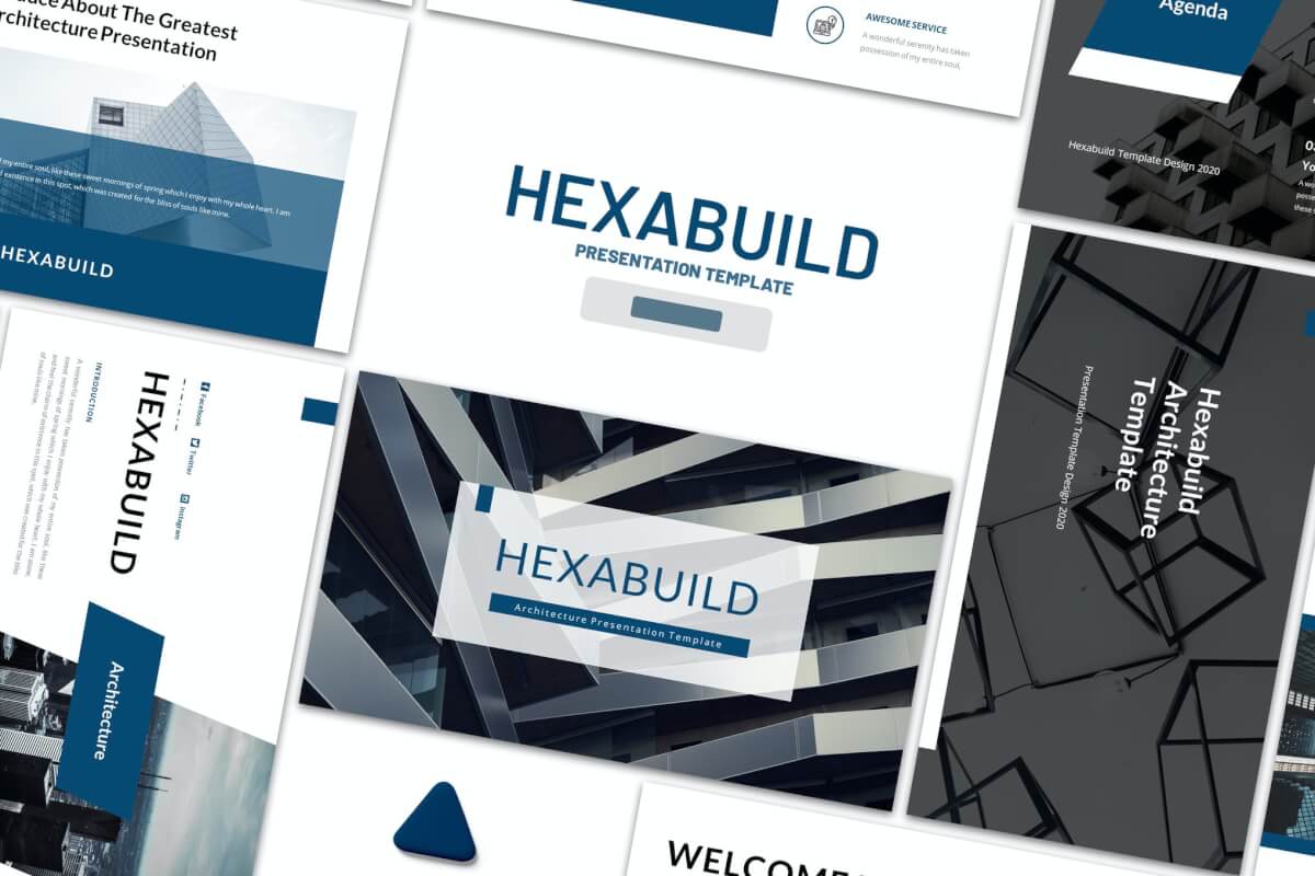 Hexabuild-蓝色简约建筑行业投标书Google幻灯片模板