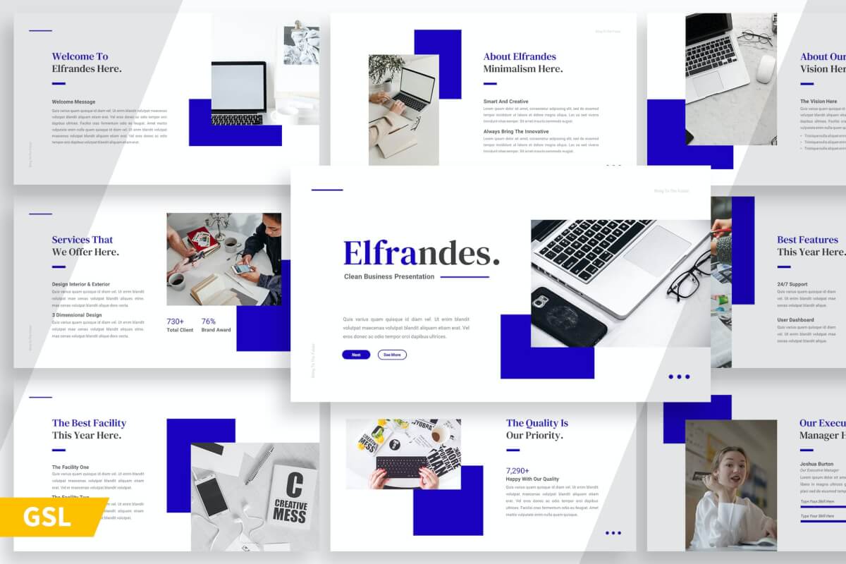 Elfrandes-商务简约风蓝色公司简介Google幻灯片