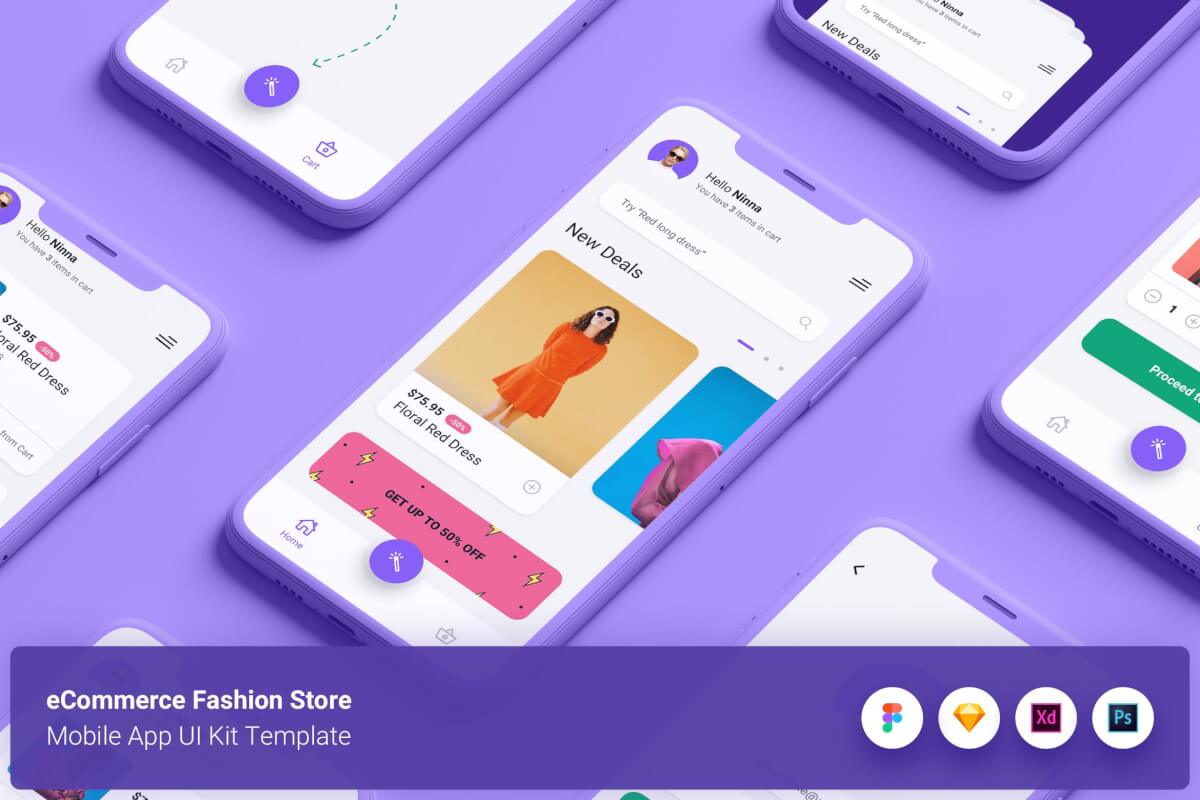 电子商务时尚商店应用程序UI套件模板